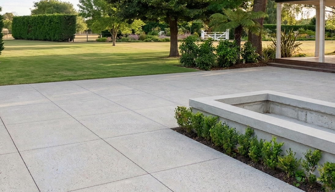Christchurch Outdoor Entertaining Area With Concrete backyard