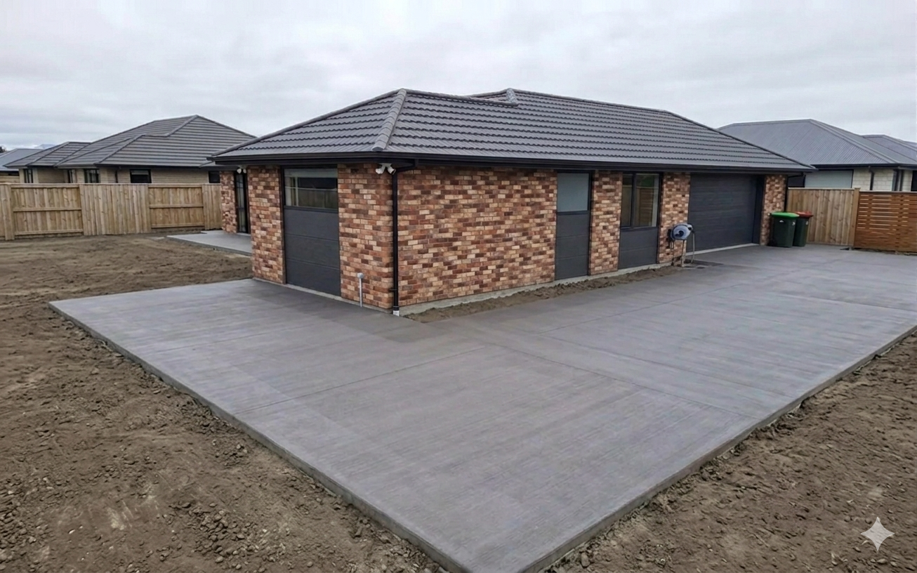 Dark Concrete Driveway in Christchurch on New Section